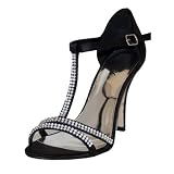 Ladies Diamanté T Bar Evening Wedding Stiletto High Heel Shoes Sandals