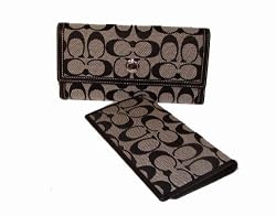 Coach Black White Signature Hamptons Checkbook Wallet Bag 42986