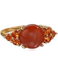 Yellow Gold Plated Sterling Silver Orange MoonStone and Orange Sapphire Fashion Ring