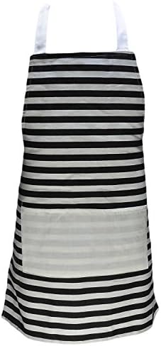 Cotton Canvas Apron with Convenient Pocket Adjustable Durable Antifouling Stain Resistance Uni-Sex Stripe Kitchen and Cooking Apron (black)