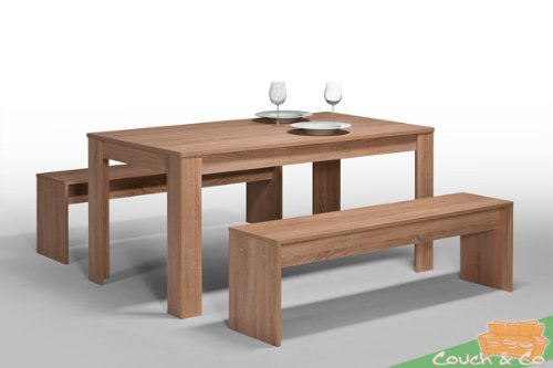 Unbekannt elegante Tischgruppe "Sonoma" in modernem Design inklusive zwei Sitzb&auml;nke - Farbausf&uuml;hrung: Sonoma eiche