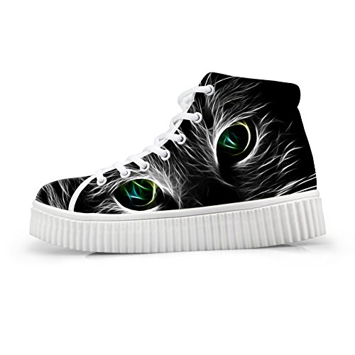 HUGSIDEA Stylish Cat Eyes PatternÂ¡Â¡Women High Top Shoes Round Toe Platform Sneakers US10