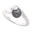 14K White Gold Akoya Cultured Black Pearl Ring - 7.00mm
