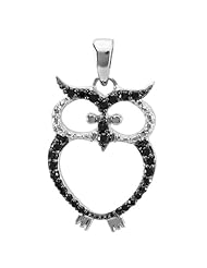 0.25 Carat (ctw) Sterling Silver Round Black Diamond Ladies Owl Pendant