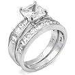Sterling Silver Cubic Zirconia CZ Wedding Engagement Ring Set