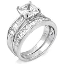 Sterling Silver Cubic Zirconia CZ Wedding Engagement Ring Set