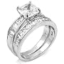 Sterling Silver Cubic Zirconia CZ Wedding Engagement Ring Set