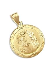 14k Yellow Gold Jesus Face Medallion Charm Pendant New