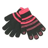 Women's Texting Gloves (Gripper Palm, Stretch Fit) - Black / Hot Pink