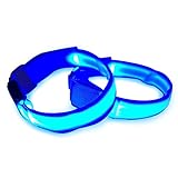 LED Sports Safety Armband - Safety and Visibility for Running, Cycling or Walking at Night - Flashing or Steady Light - Set of 2 Blue