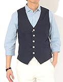 (リピード) REPIDO ベスト メンズ ジレ ジレベスト 綿麻ベスト 前開き ストレッチ 無地 リネンベスト ネイビー M