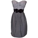 Black White Grey Belted Stripe Tube Dress Plus Size