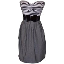 Black White Grey Belted Stripe Tube Dress Plus Size