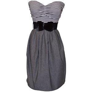 Black White Grey Belted Stripe Tube Dress Plus Size