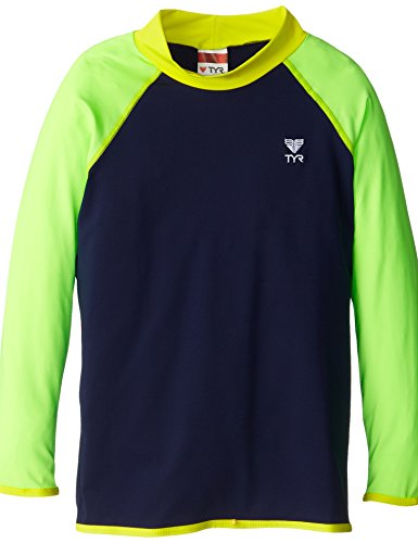Tyr Sport Boy's Solid Rashguard, Navy/Green, Small