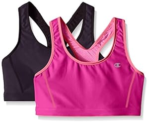 Champion Women's 2-Pack Reversible Racerback Sport Bra,Charcoal/Black/Hibiscus/Foxy Pink,Large