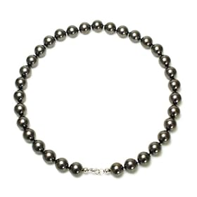 Sterling Silver 12mm Round Black Shell Pearl Necklace, 18 by Amazon.com Collection