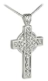 Ladies Sterling Silver Heavy Celtic Cross with Trinity Knots Pendant Necklace - Made in Ireland