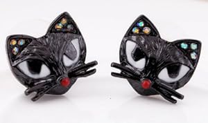 DaisyJewel Good Fortune Black Cat Studs: Betsey Johnson Critter Collection Black Kitty Cat Stud Earrings with Red Noses and Crystal Embellished Ears - For Pierced Ears - Skin Safe - Top Seller Mega Clearance Sale