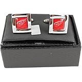 NHL 5/8" Detroit Red Wings Sports Collegiate Team Logo Square Cufflinks With Square Shape Engraved Design Gift Box Set