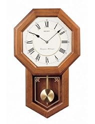 From Amazon.com. Click for details:
 Seiko Wall Pendulum Schoolhouse Clock Dark Brown Solid Oak Case Seiko Wall Pendulum Schoolhouse Clock Dark Brown Solid Oak Case