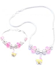 Pram Charm Bracelet and Necklace Gift Set Girls Pandora Style - Gift Boxed