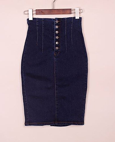 (ALLURE) デニム スカート ハイウエスト タイトスカート フロントボタン レディース ブルーライトブルー AF0510