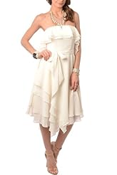 Sexy Strapless Polyester   Dress With a Sash  and Ruffles