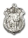 Sterling Silver St. Michael the Archangel Pendant with Stainless Silver Heavy Curb Chain 24 inch