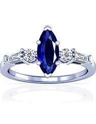 Platinum Marquise Cut Blue Sapphire Ring With Sidestones