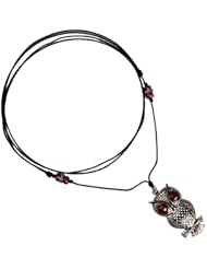 Owl Bird Charm Gemstones Diamond Necklace 925 Sterling Silver Macrame Fashion Jewelry