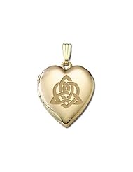 Solid 14K Yellow Gold " Sisters Love " Celtic Heart Locket 3/4 inch x 3/4 inch in Solid 14K Yellow Gold
