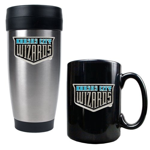 Kansas City Wizards MLS Stainless Steel Travel Tumbler and Black Ceramic Mug Set - Primary Team Logo