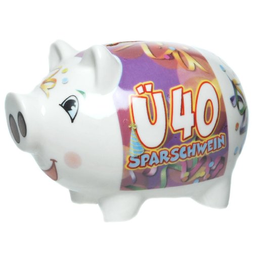Sparschwein Ü 40, Schwein Keramik 40. Geburtstag, Spardose