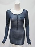IMAGE OF Moment womens navy blue henley front pocket long sheer l/s top M