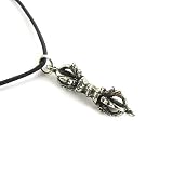 Double Dorje Pewter Pendant on Cord Necklace, The Buddhist Collection