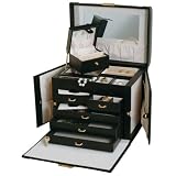 Black Leather & Suede Overnight Case Jewelry Box