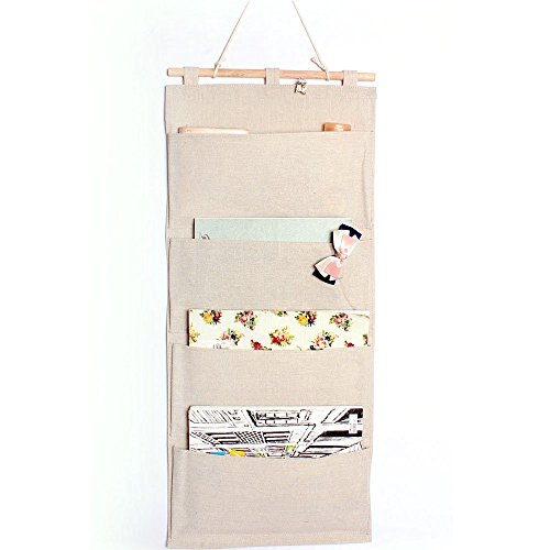 Co-link&Linen/Cotton Fabric Wall Door Cloth Hanging Storage Pockets Books Organizational Back to School Office Bedroom kitchen rectangle Home Organizer Gift (4 pocket)