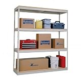 Rivetwell DRCC961884-4S Double Rivet Boltless Shelving Starter Unit with Center Support and 4 Shelves, Channel Beam, Parchment Steel, 96