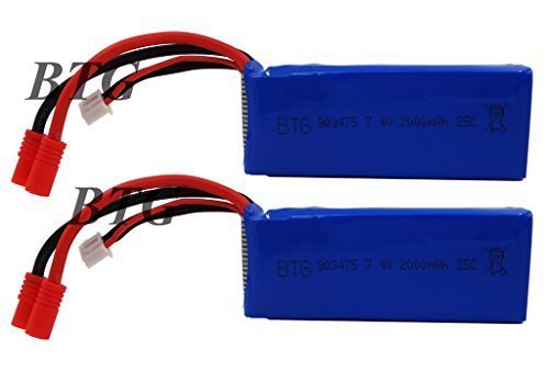 BTG 7.4v 2000mah 25c Lipo Battery Round-plug Terminal for Syma X8C X8G X8W Venture Quadcopter Parts -Pack of 2