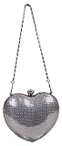 Moonlight Silver Shiny Sequin Heart Shaped Clutch Evening Bag Handbag w/Chain Strap