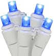 Set of 100 Blue LED Wide Angle Christmas Lights - White Wire