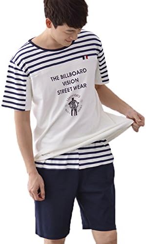 Mingxin Couple's Men's Pure Cotton Summer Sleepwear Pajamas Set Shirt Shorts
