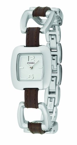 Fossil ES1979 Ladies Brown leather and Stainless Steel Link Bracelet
