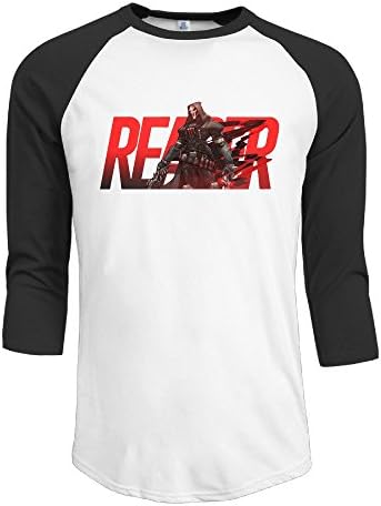 Texhood Men's Overwatch Cool Reaper Customized 100% Cotton Three-Quarter Sleeve Raglan T-shirts Black M