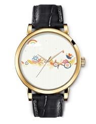 SPRAWL Aanalog Fashion Series Gold Ladies Watches of Genuine Black Leather Strap,Unique Wrist Watch for Women Girls Designed with Flowers of different colors