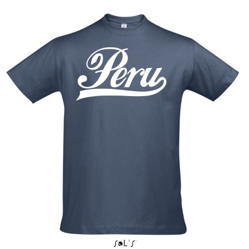 T-Shirt – Peru Oldschool Peru LÄNDERSHIRT EM / WM FAN Trikot S-XXL , Denim – weiß , L
