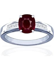 18K White Gold Cushion Cut Ruby Ring With Sidestones