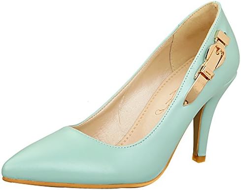 Onlycherry Women's Metal Finishing Sexy Stiletto Thin High Heels Pointed Toe Aabysmal Dress Party Pumps, Blue Leather, US 10.5|EU 42|UK 8.5|CN 43|26.5CM