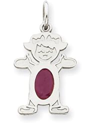 14K White Gold Girl 6x4 Oval Genuine Ruby-Jul. Metal Wt- 0.6g